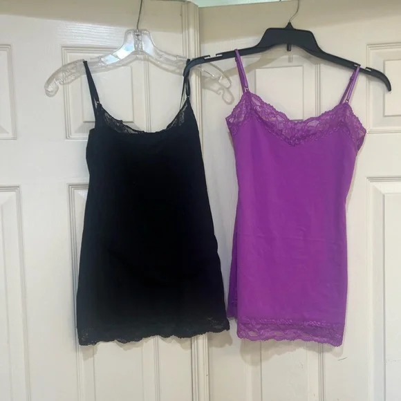 2 set purple black sexy adjustable cami Stretchy lace tunic tank top sz M Y2K - Picture 4 of 12